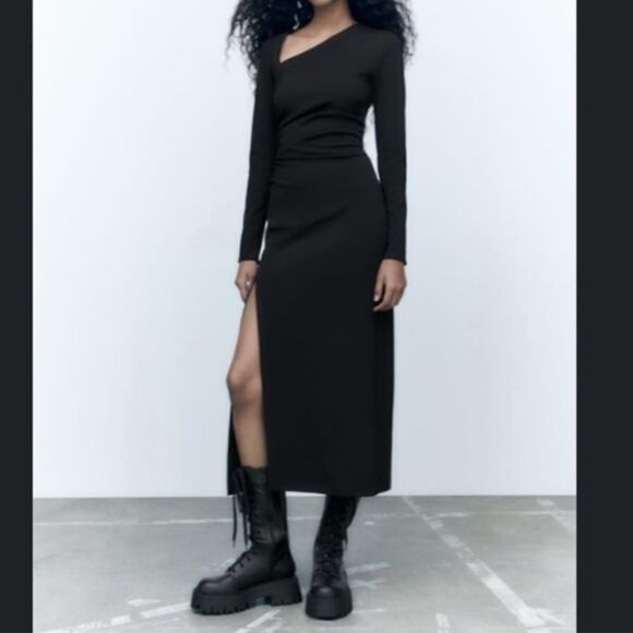 Zara Asymmetric Neck Dress - Picture 2 of 7